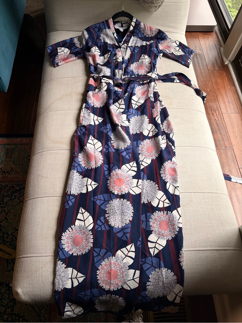 Diane Von Furstenberg Navy Maxi Dress with Pink and White Floral Print